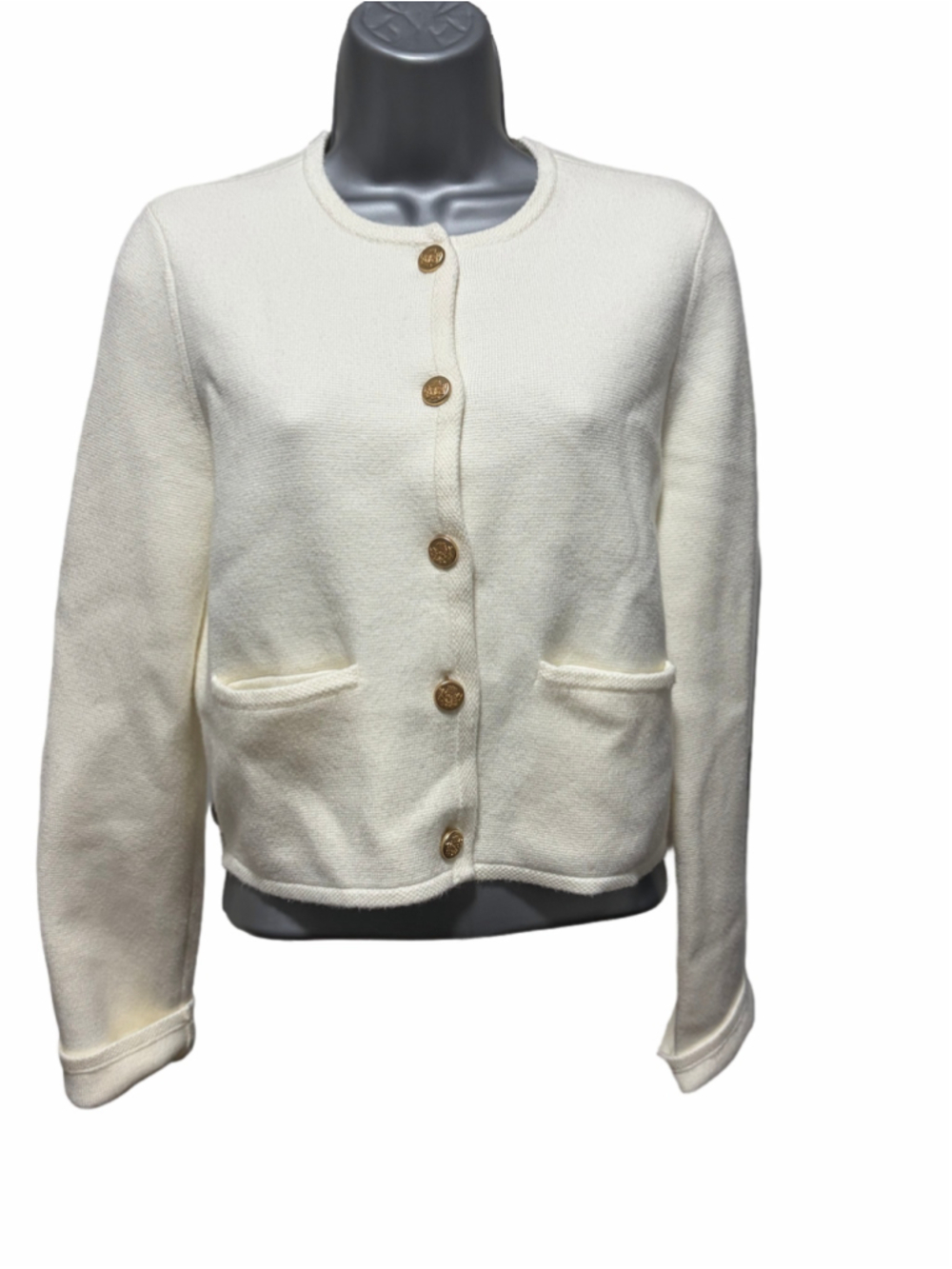 Abercrombie & Fitch Cream Cardigan Sweater w/ Gold Crest Buttons